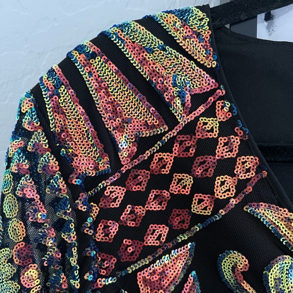 AKIRA Elegant Sequin Long Sleeve Mesh Bodysuit Top size Large - Picture 6 of 10